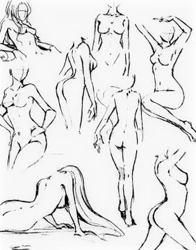 Tutorial of drawing female body. Drawing the human body, step by step lessons Stock Illustration