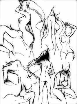 Tutorial of drawing female body. Drawing the human body, step by step lessons Stock Illustration