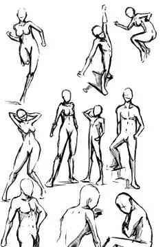 Tutorial of drawing female body. Drawing the human body, step by step lessons Stock Illustration