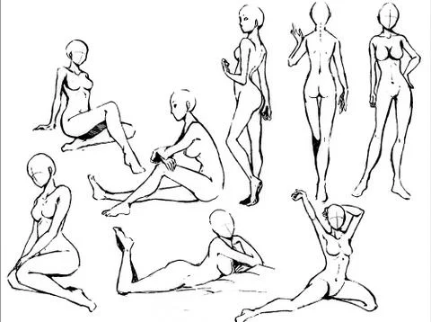 Tutorial of drawing female body. Drawing the human body, step by step lessons Stock Illustration