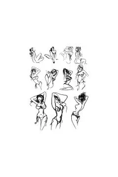 Tutorial of drawing female body. Drawing the human body, step by step lessons Ilustración de archivo