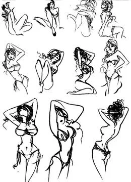 Tutorial of drawing female body. Drawing the human body, step by step lessons 库存插图