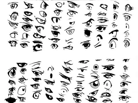 Tutorial of drawing human eye. Eye in anime style. female eyelashes. 스톡 일러스트