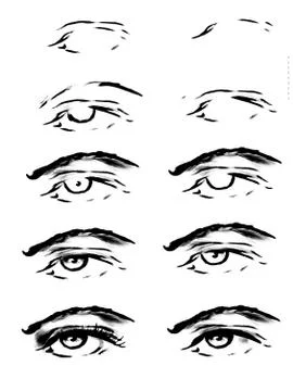 Tutorial of drawing human eye. Eye in anime style. female eyelashes. 스톡 일러스트