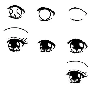 Tutorial of drawing human eye. Eye in anime style. female eyelashes. Stock Illustration