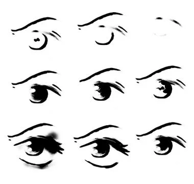 Tutorial of drawing human eye. Eye in anime style. female eyelashes. 스톡 일러스트