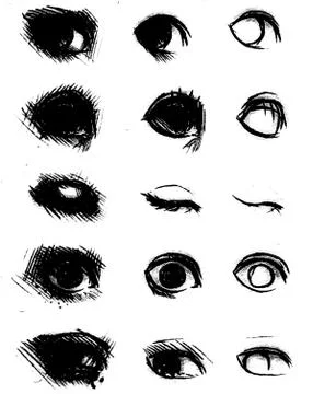 Tutorial of drawing human eye. Eye in anime style. female eyelashes. Stock Illustration