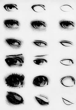 Tutorial of drawing human eye. Eye in anime style. female eyelashes. 库存插图