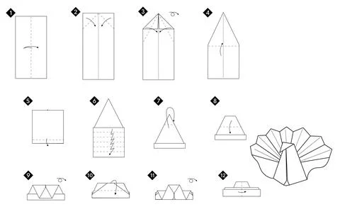 Tutorial how to make origami peacock. Step by step instructions Illustrazione stock