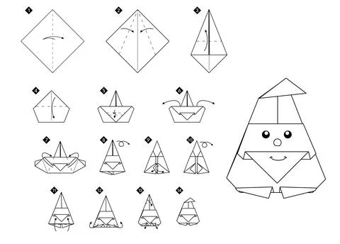 Tutorial how to make simple origami santa claus Ilustración de archivo