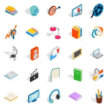 Tutorial icons set, isometric style Stock Illustration
