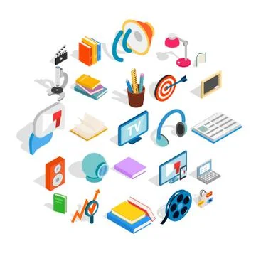 Tutorial icons set, isometric style Stock Illustration