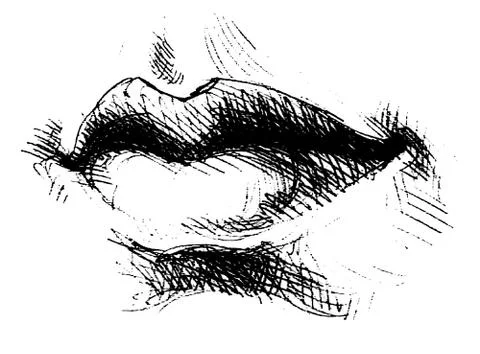 Tutorial lesson drawing human mouth and lips. Drawing smiles and lips. Ilustración de archivo