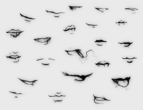 Tutorial lesson drawing human mouth and lips. Drawing smiles and lips. Stock Illustration