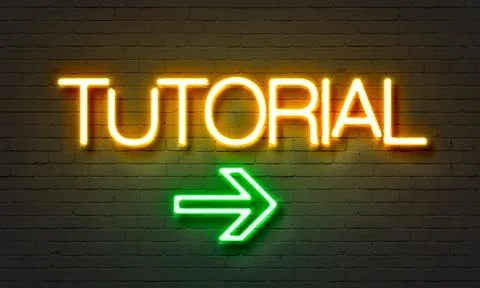 Tutorial neon sign on brick wall background. Stock Illustration