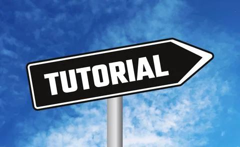 Tutorial road sign on blue sky background Fotos Stock