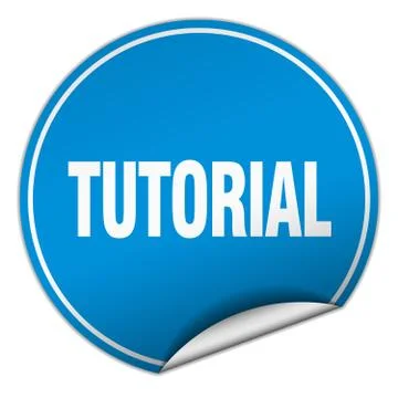 Tutorial round blue sticker isolated on white 스톡 일러스트