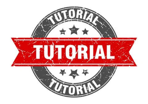 Tutorial round stamp with red ribbon. tutorial Stock Illustration