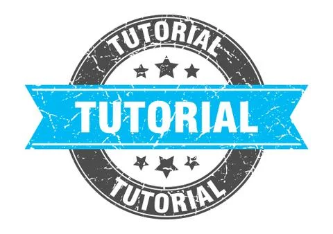 Tutorial round stamp with turquoise ribbon. tutorial Stock Illustration