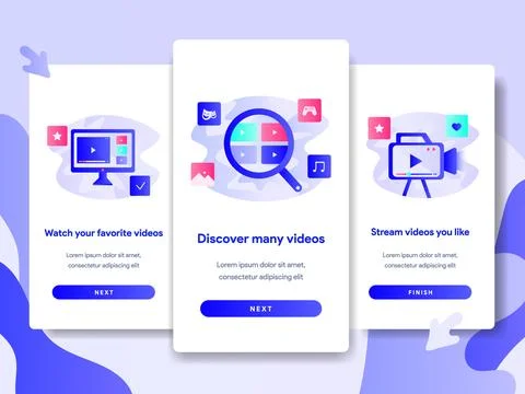 Tutorial screen page template of Video Streaming Application Illustrazione stock
