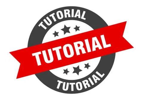 Tutorial sign. tutorial black-red round ribbon sticker Ilustración de archivo