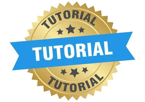Tutorial. tutorial round blue and gold label isolated on transparent backgrou Illustrazione stock