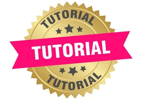 Tutorial. tutorial round pink and gold label isolated on transparent backgrou Stock Illustration