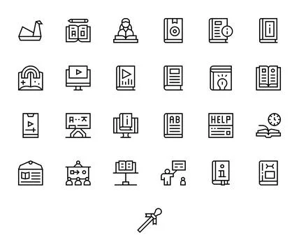 Tutorial Visual Pack containing 25 Regular Line Grid Fitted Vector Icons Stock Illustration