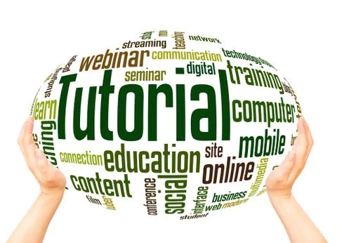 Tutorial word cloud hand sphere concept Stock Illustration