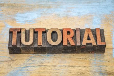 Tutorial word in wood type tutorial word in vintage letterpress wood type ... Foto stock
