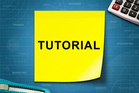 Tutorial word on yellow note Stock Illustration