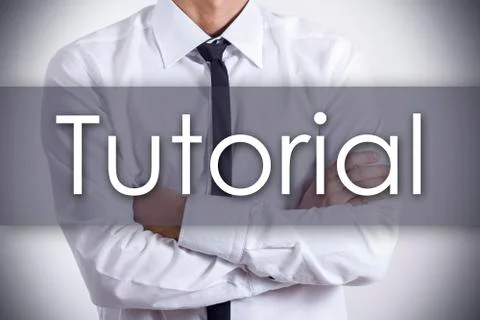 Tutorial - Young businessman with text - business concept 스톡 사진