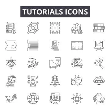 Tutorials line icons for web and mobile design. Editable stroke signs. Tutorials Stock Illustration