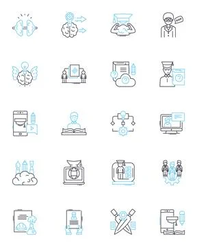 Tutoring linear icons set. Instruction, Mentorship, Guidance, Learning, Teaching 스톡 일러스트
