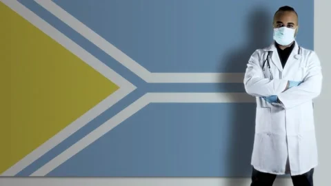 Tuva doctor with flag Stock-Footage 153385772