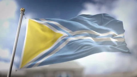 Tuva Flag Waving Slow Motion 3D Rendering Blue Sky Background - Seamless Lo.. Stock Footage 75555085