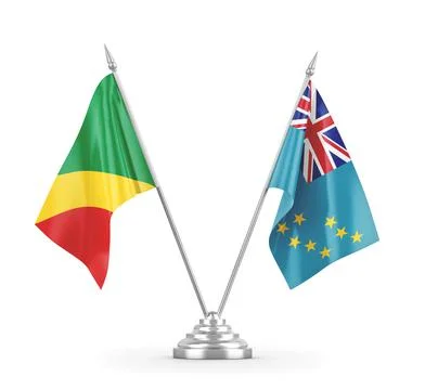 Tuvalu and Congo table flags isolated on white 3D rendering Stock Illustration