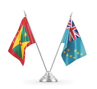 Tuvalu and Grenada table flags isolated on white 3D rendering Stock Illustration