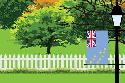 Tuvalu Day Trees Lamp Vector Illustration Stock Illustration