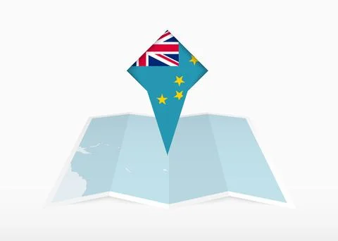 Tuvalu is depicted on a folded paper map and pinned location marker with fl.. Stock Illustration