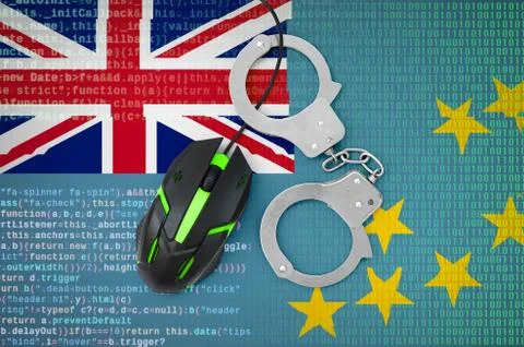 Tuvalu flag  and handcuffed computer mouse. Combating computer crime, hackers Stock-Fotos