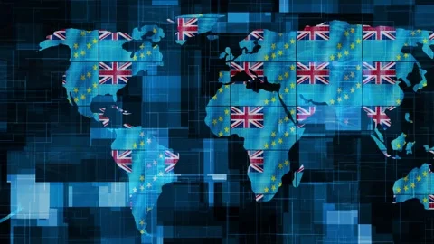 Tuvalu flag earth map glowing technology motion news background Stock Footage 264640966