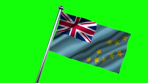 Tuvalu flag on a flagpole waving in the wind Stock Footage 140595528