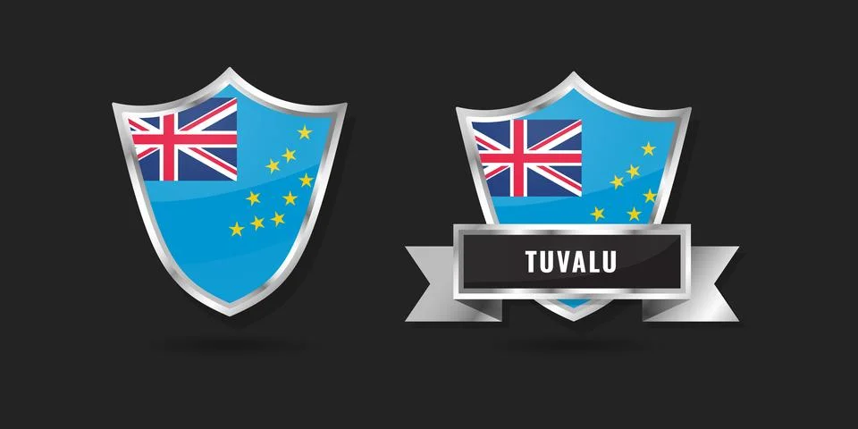 Tuvalu Flag Shield and Silver Ribbon Banner Vector - Tuvaluan National Symb.. Illustrazione stock