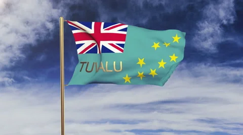 Tuvalu flag with title waving in the wind. Looping sun rises style.  Animation Stock Footage 48599624