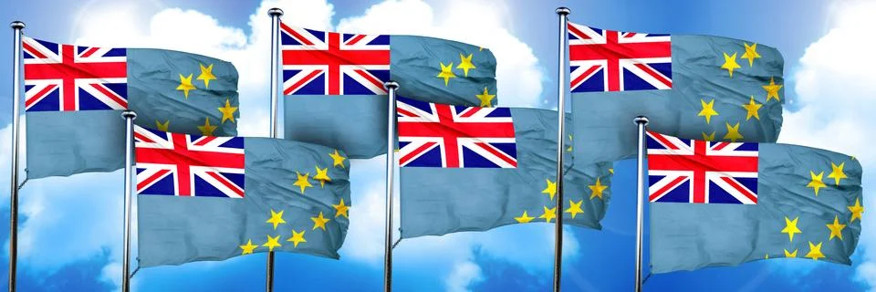 Tuvalu flags, 3D rendering, on a cloud background Illustrazione stock