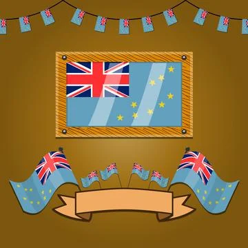 Tuvalu Flags On Frame Wood, Label Stock Illustration