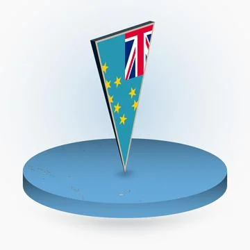 Tuvalu map in round isometric style with triangular 3D flag of Tuvalu Stock Illustration