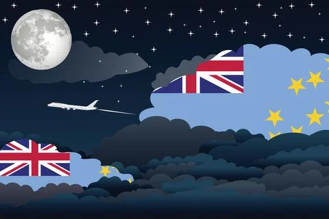 Tuvalu Night Clouds Airplane Vector Illustration Stock Illustration