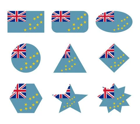 Tuvalu set of flags with geometric shapes Stock Illustration